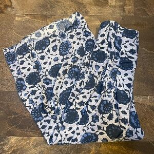 Free People Blue and White Patterned wide leg pants